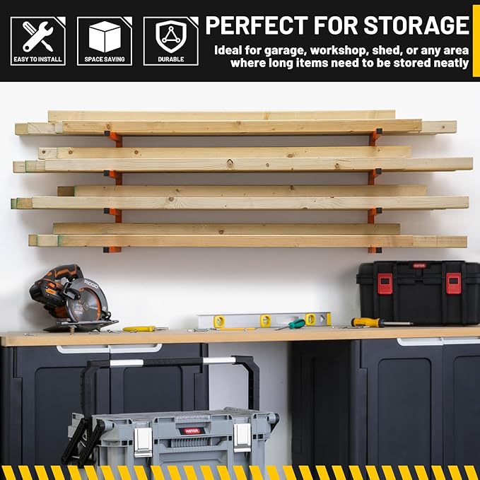 YYR Wood Organizer and Lumber Storage Rack Wall Mount, Heavy Duty Metal Shelf