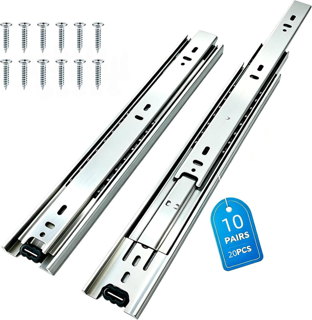 10 Pair Side-Mount 3-Section Full Extension Drawer Slides,16 Inch, Extra-Thic...