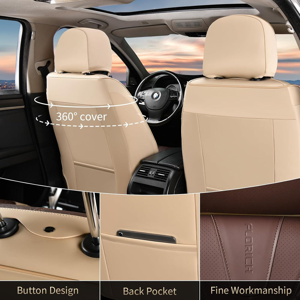 FLORICH Front and Back Seat Covers for Cars Leather Car Seat Cover Full Set 5...