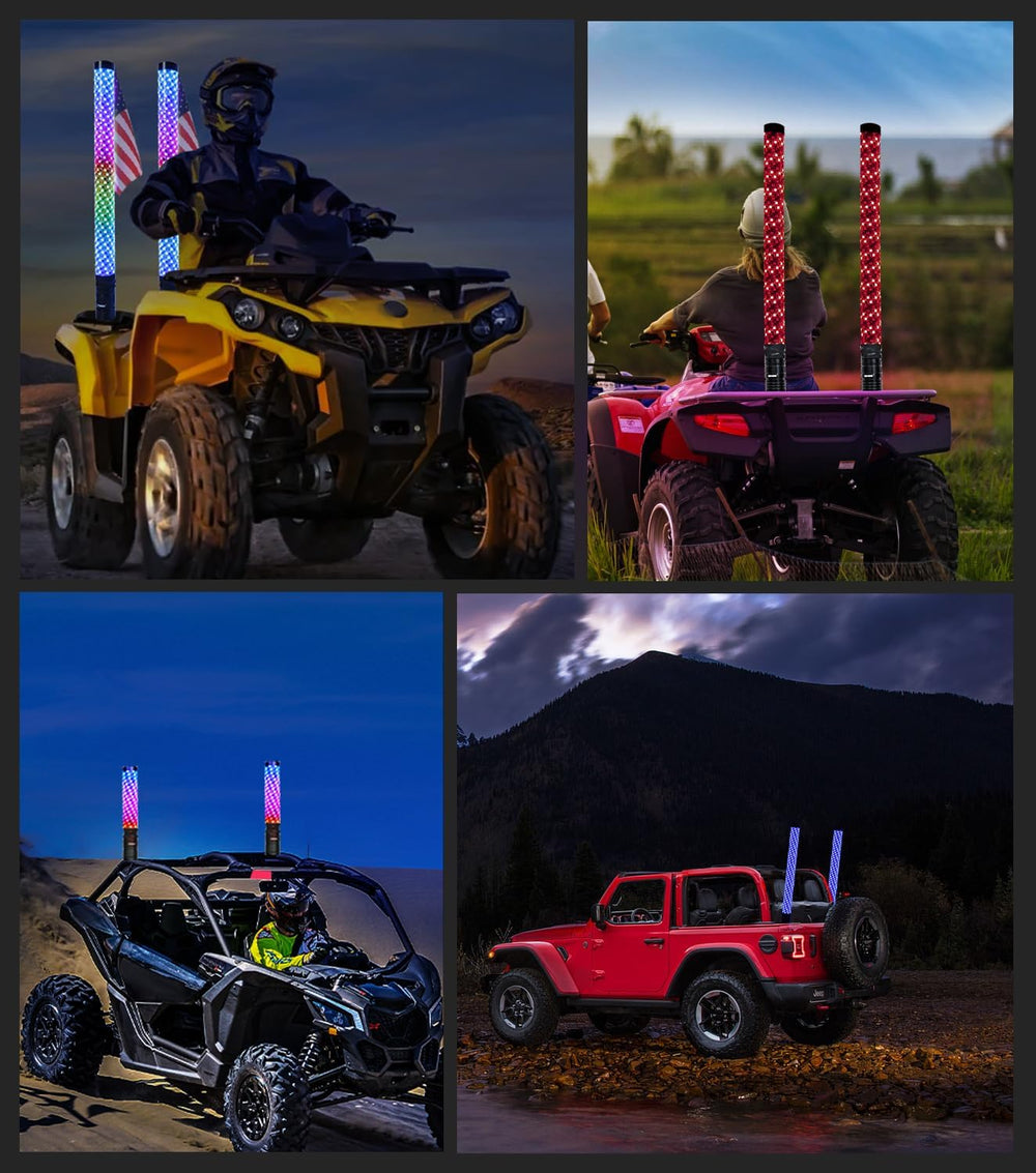 ZIMABLUE 2PC 2FT Fat Whip Lights for Side by Side, App & Remote Control R...