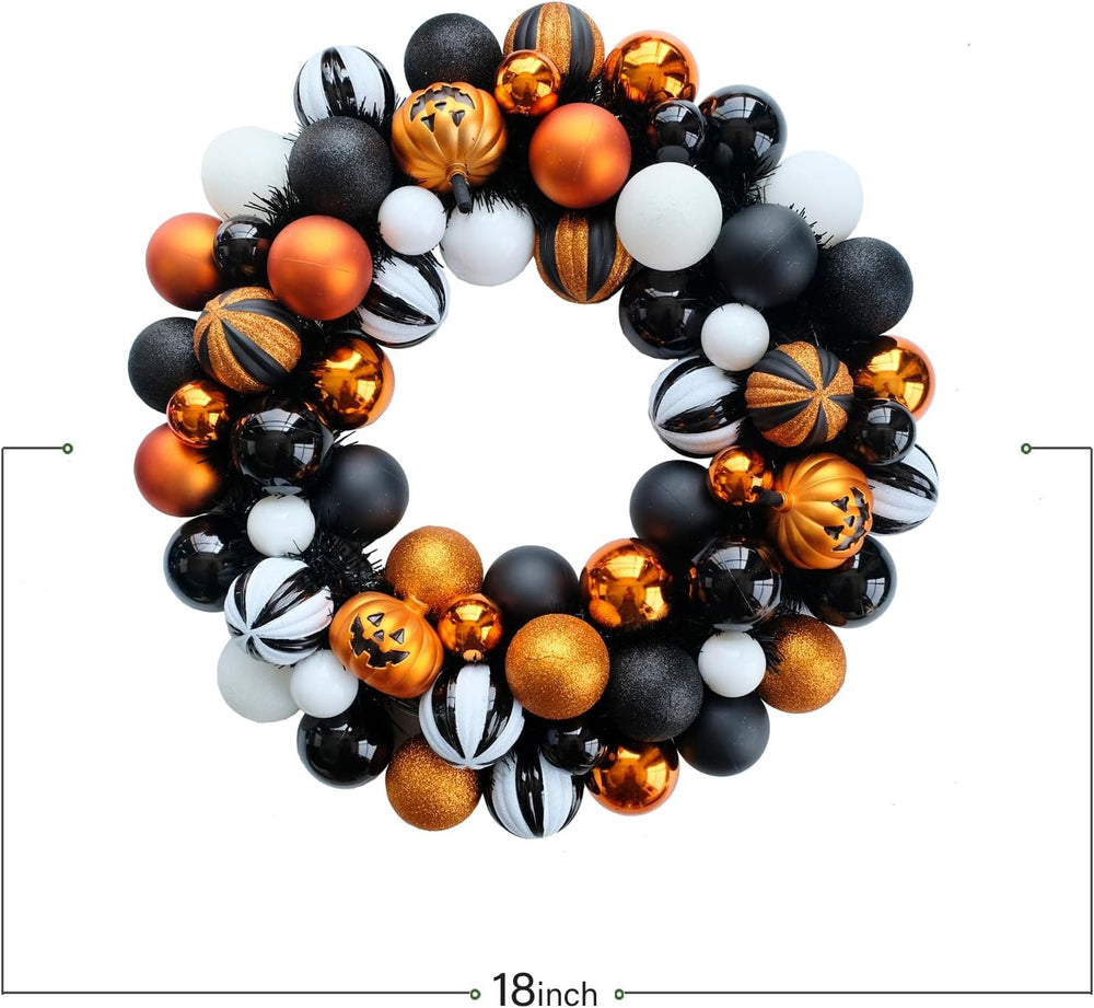 Happy Halloween Wreath for Front Door, 18” Artificial Ball Wreaths Door Decor...