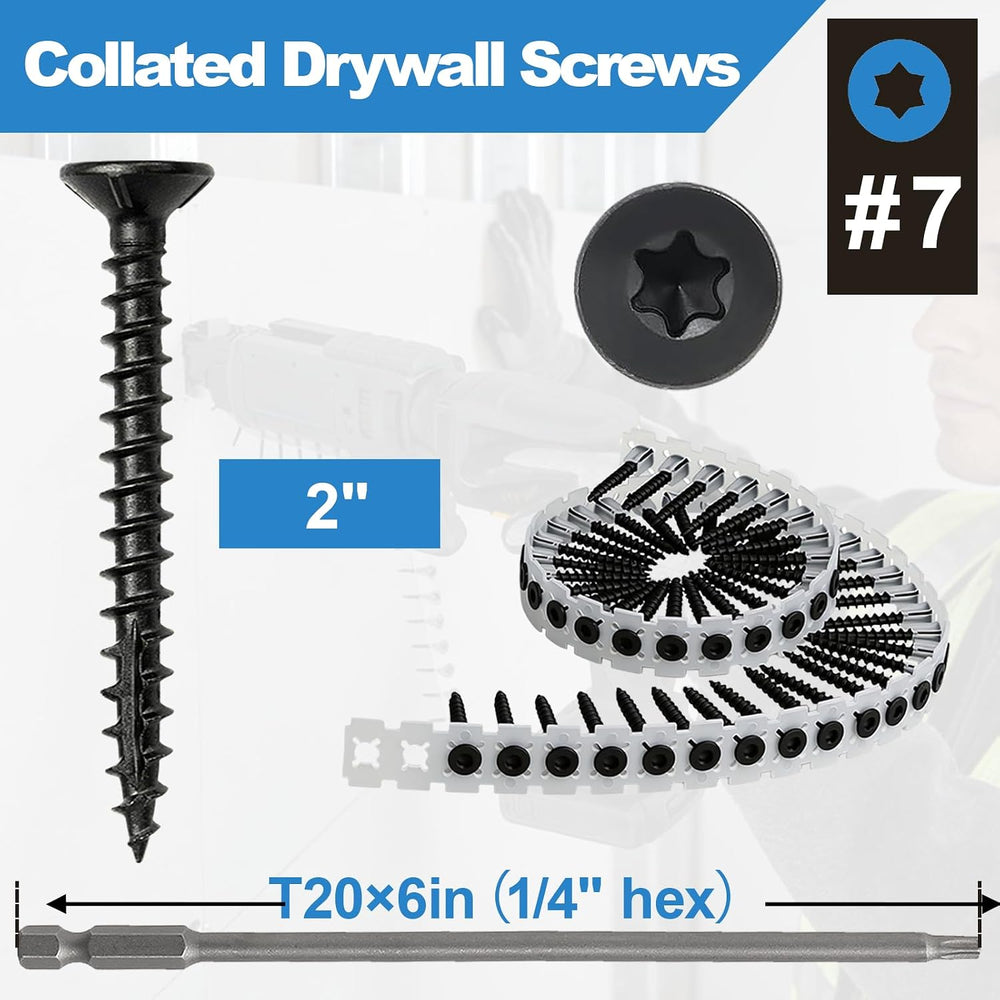 #7x2 Collated Drywall Screws, 1000PCS Wood Screws with Torx Drive