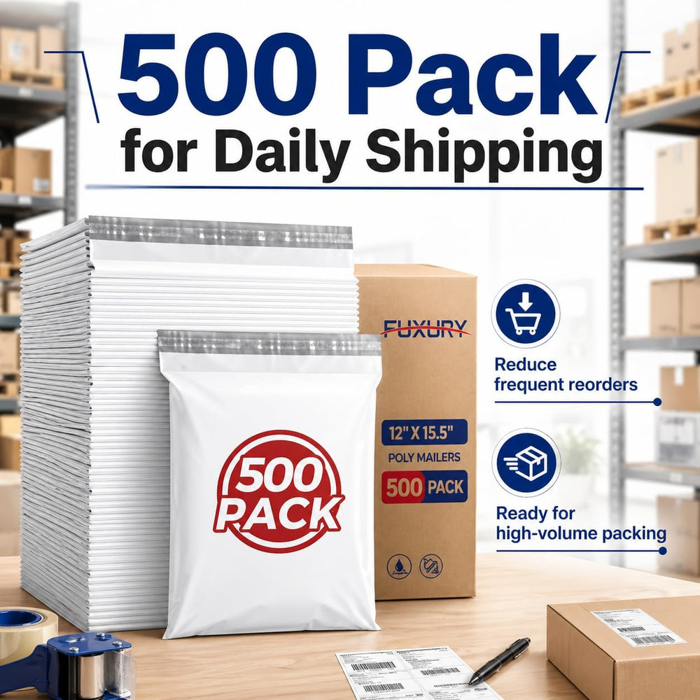 Fuxury Poly Mailers 12x15.5" 500 Pack,White Bulk Shipping Bags for Clothing