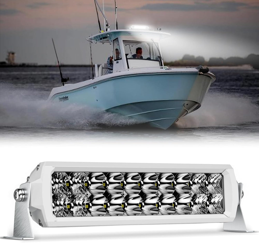 Marine Light Bar 12 Inch Double Row White LED for Boat Truck