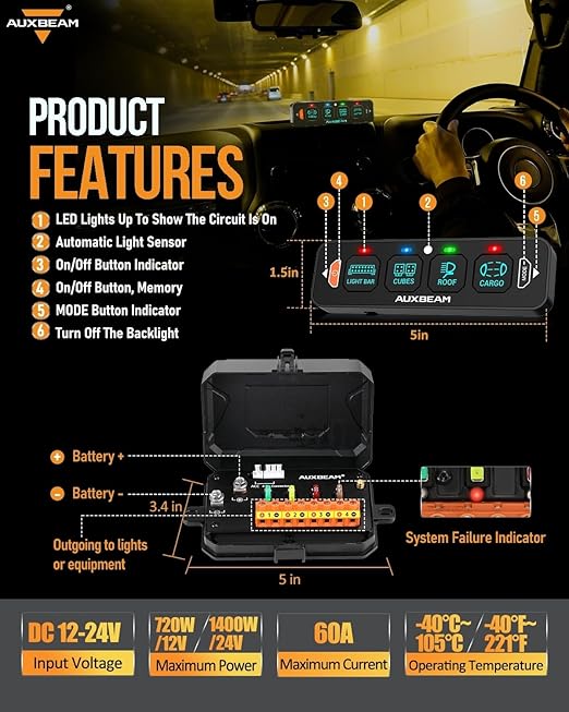 Auxbeam 4 Gang Slim Switch Panel Bluetooth RGB AS-400
