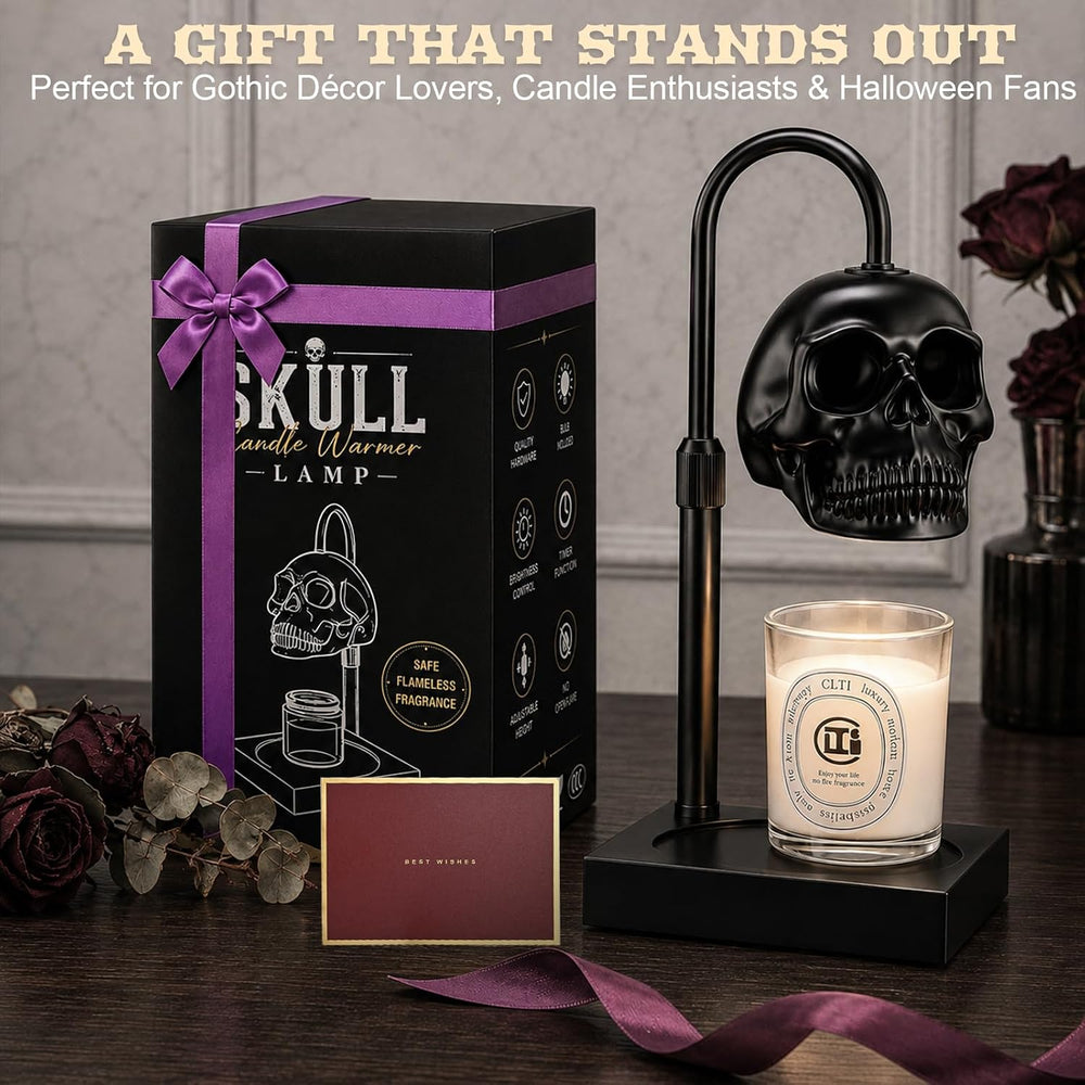 Skull Candle Warmer Lamp with Timer & Dimmer, Black Gothic Halloween Decor