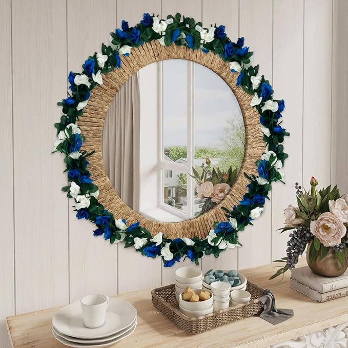 16Pcs 126Ft Royal Blue&White Rose Garland, Fake Rose Hanging Flowers, Art...