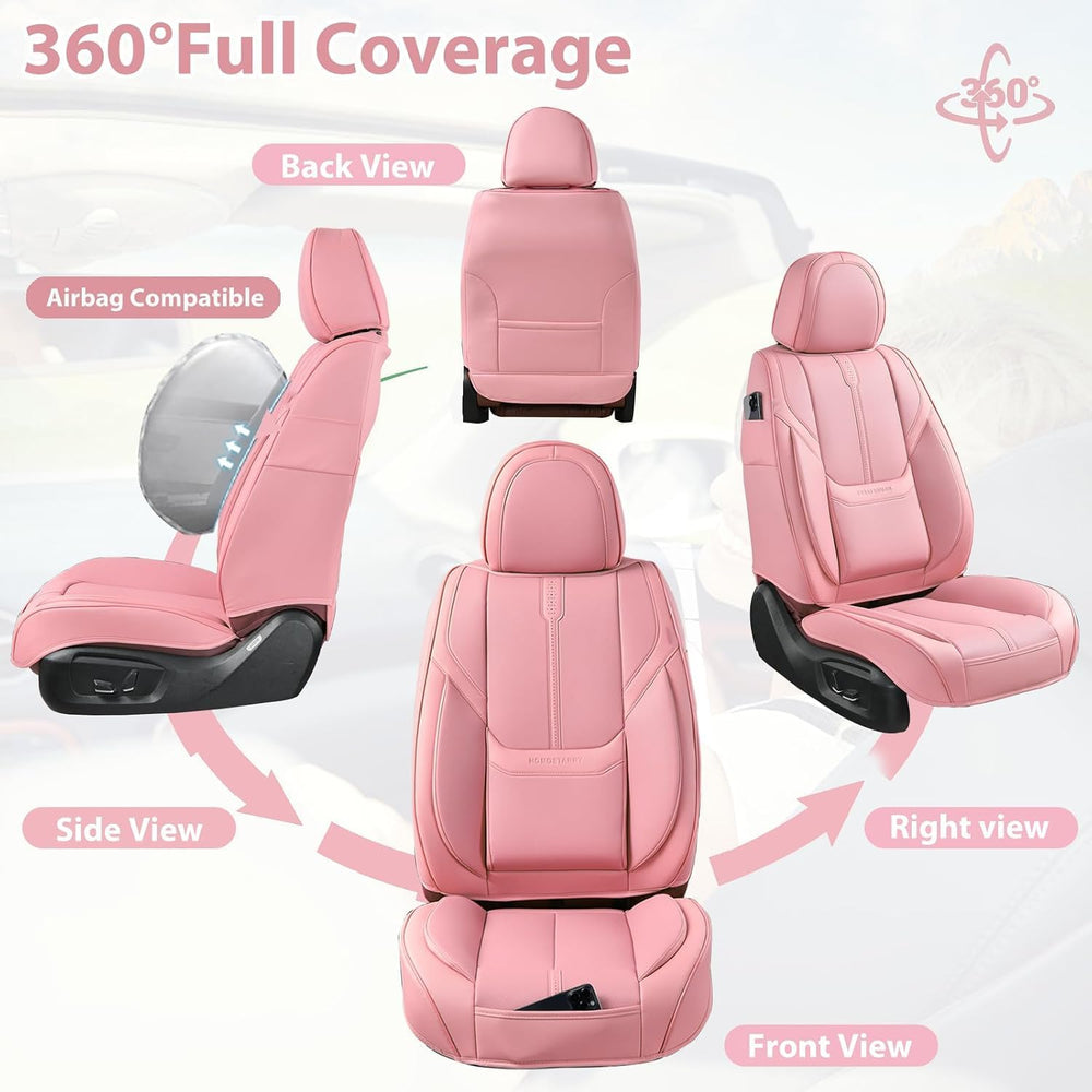 Pink Leather Car Seat Cover for Front Pair, Anti-Slip Universal