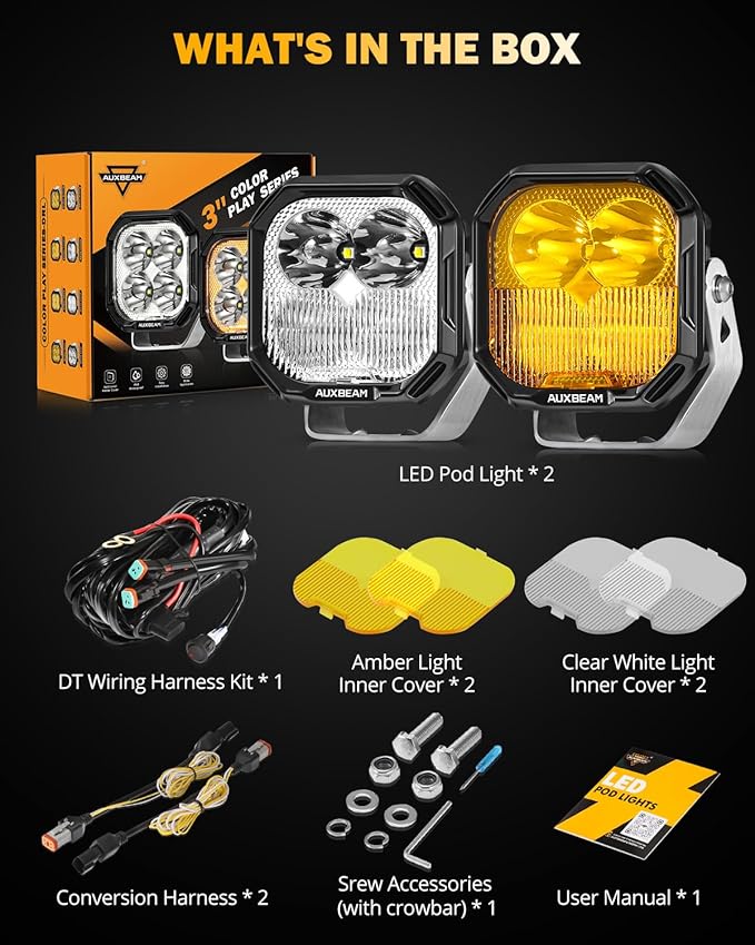 Auxbeam Color Play Series 3 Inch LED Pods, Offroad Light