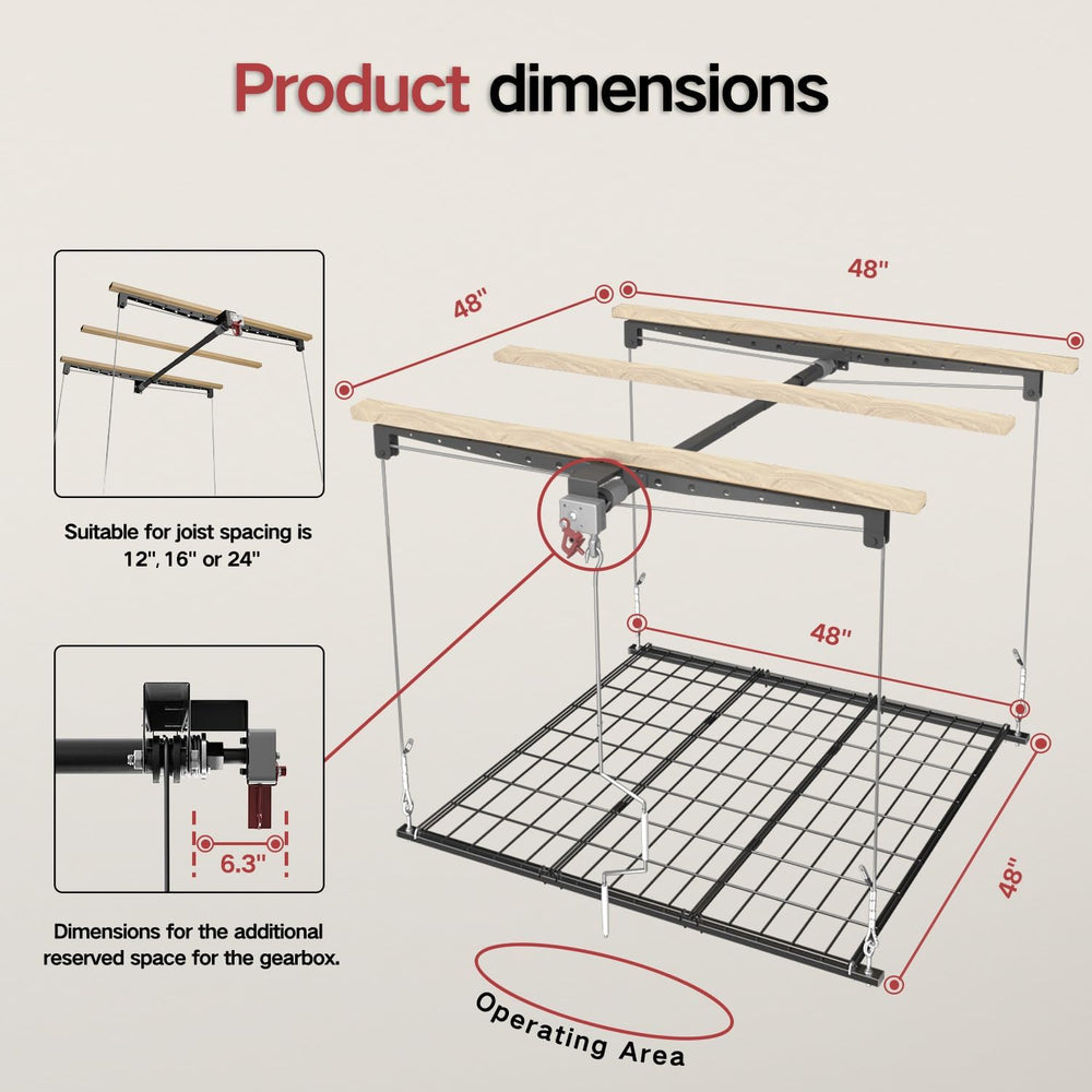 Overhead Garage Storage Rack for 8-10 FT Ceiling, Heavy-duty 4x4 FT Ceiling S...