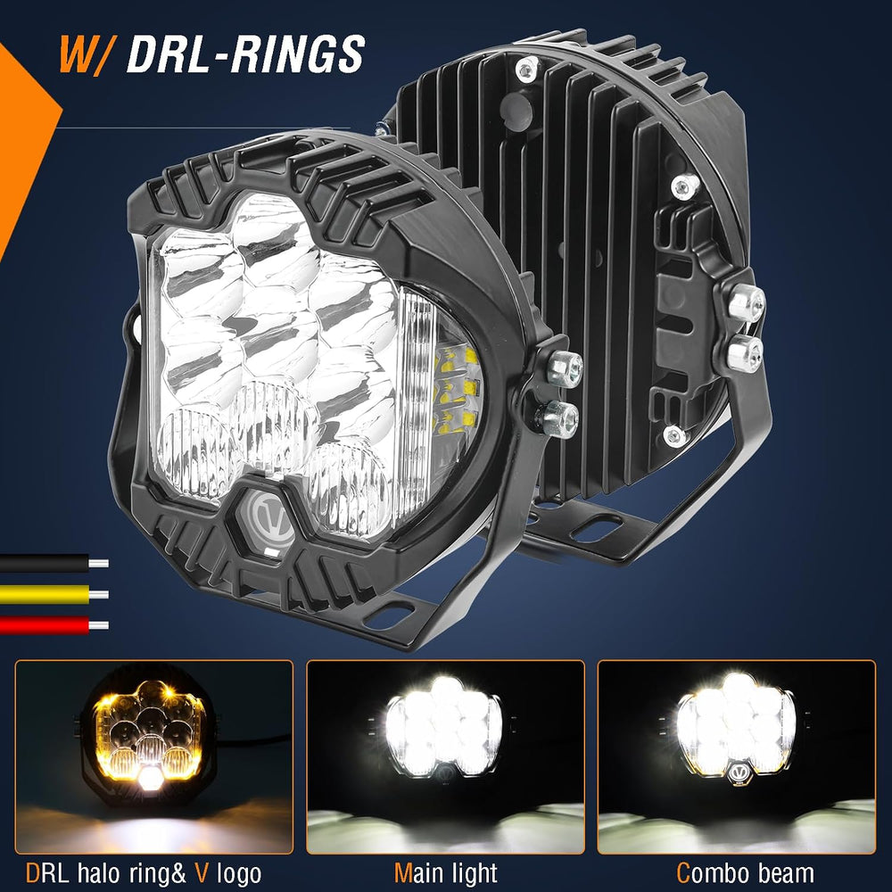 AUTOXBERT 5 Inch Round LED Offroad Lights, 50W Side Shooter Pods Spot Flood C...