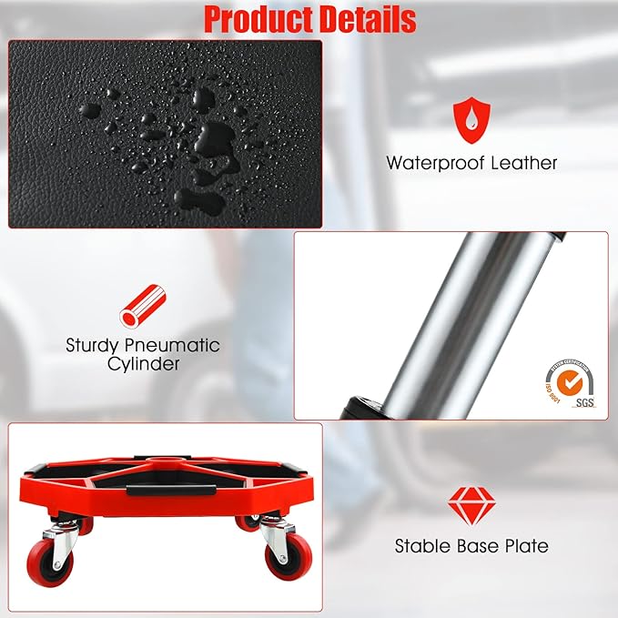 IRONMAX Rolling Mechanic Stool, Adjustable Shop Stool Creeper Seat