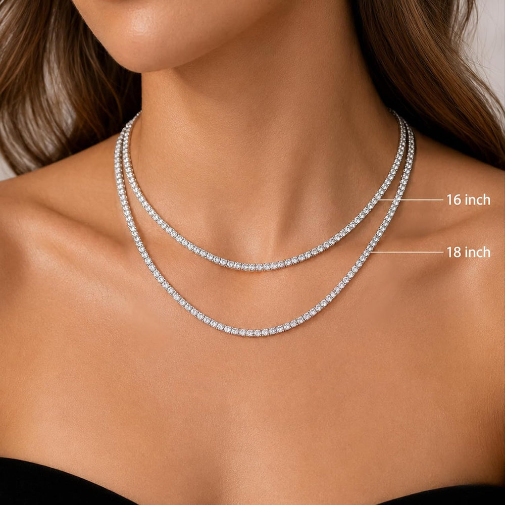 3mm Tennis Necklace for Women Men 5A CZ Round Cut White Gold Plated