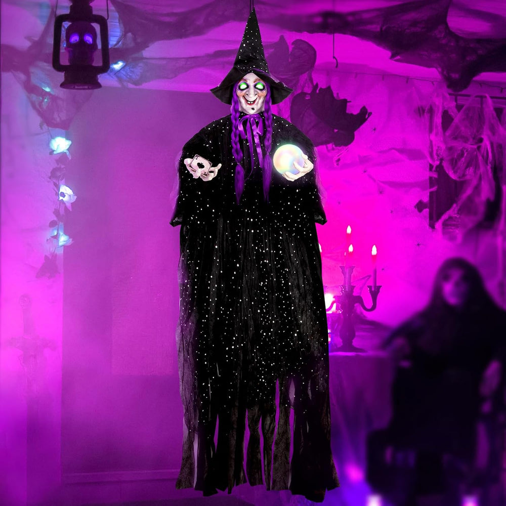 71” Halloween Hanging Talking Animatronics Witch with Sound Activated
