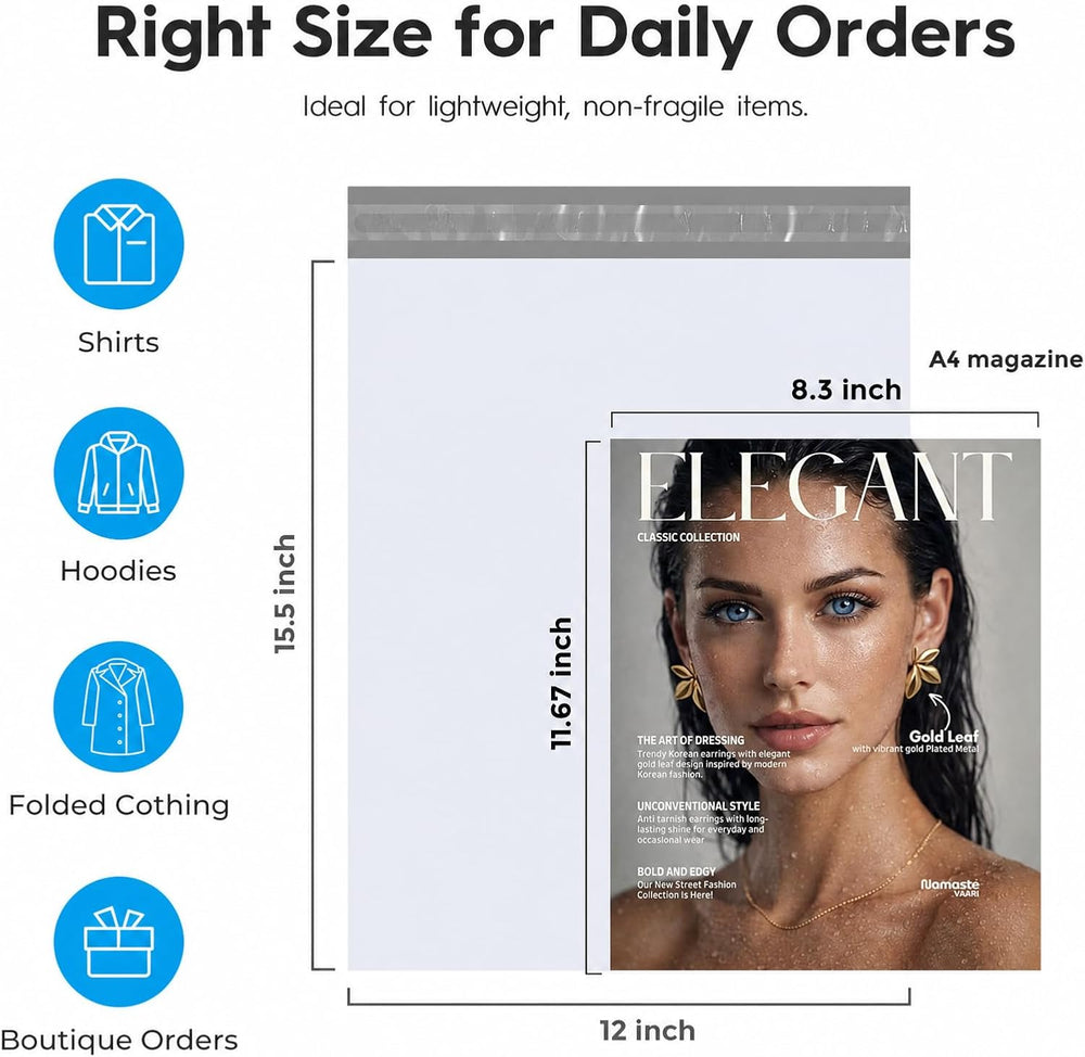 Fuxury Poly Mailers 12x15.5" 500 Pack,White Bulk Shipping Bags for Clothing