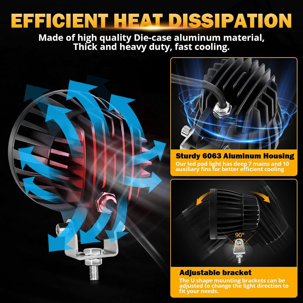 Auxbeam C4 Series 4In 72W LED Light Pod, Amber Round Spot Offroad Fog Light