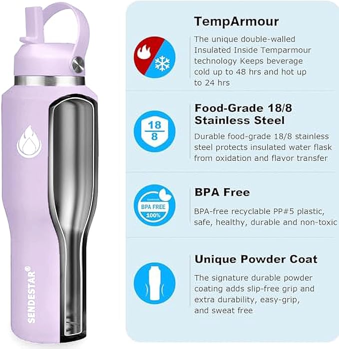 SENDESTAR 40oz Water Bottle Wide Mouth Stainless Steel Vacuum Insulated Double