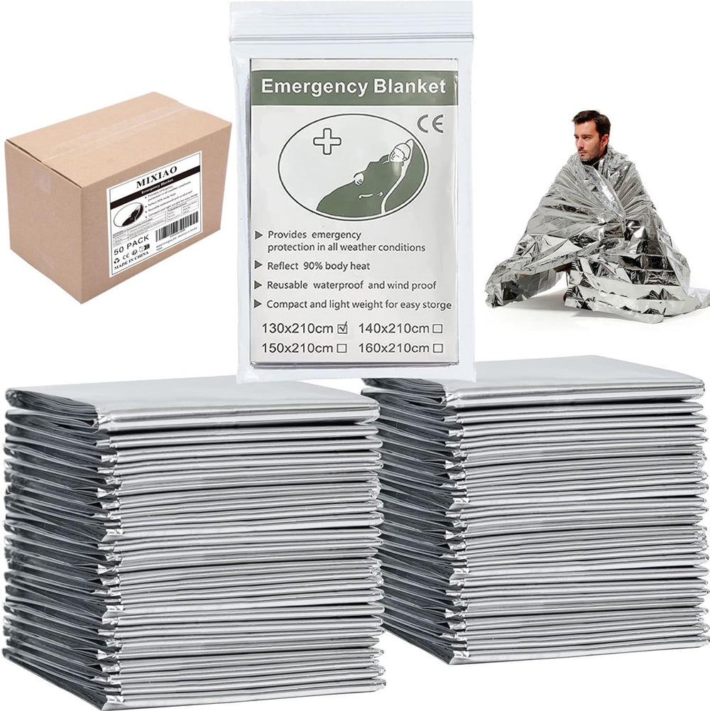 Emergency Foil Blanket 50 Pack Survival Thermal Mylar Reflective Blankets