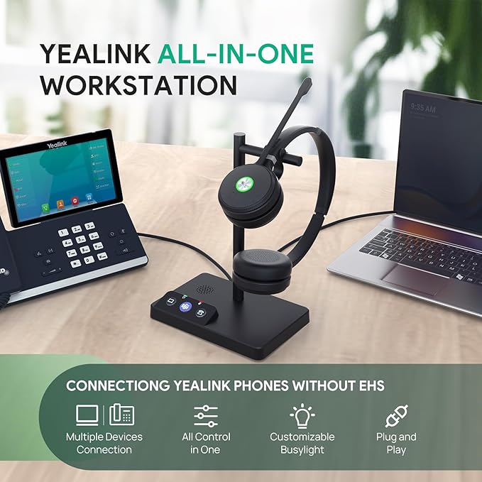 Yealink WH62 Dual Teams DECT Wireless Headset 525 ft Range, Work Headphones
