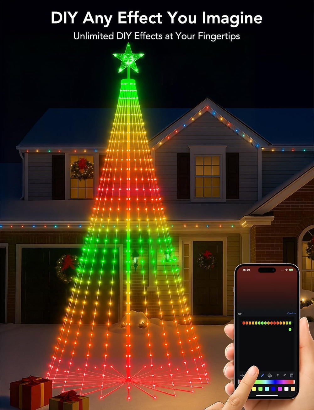 Popotan Halloween Outdoor Christmas Tree, 7FT 295 LED, RGB App Control