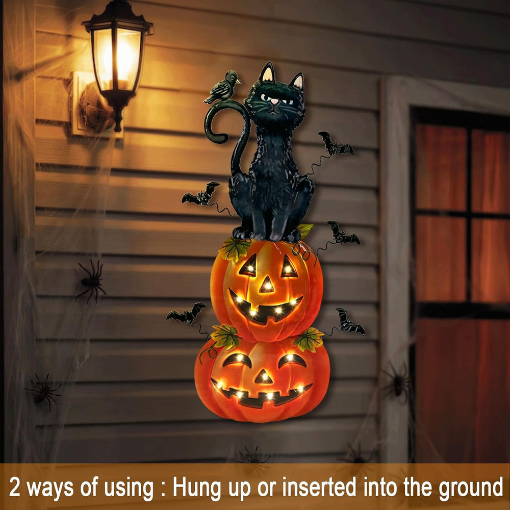 Outdoor Halloween Decorations,Metal Black Cat & Jack'O Lighted Timer ...