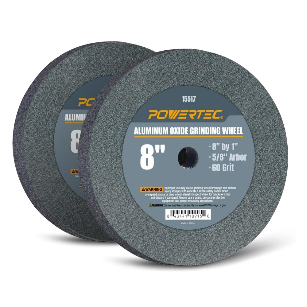 POWERTEC Bench Grinder Wheel 2PK, 8 Inch Grinding Wheel 60 Grit, Aluminum Oxi...