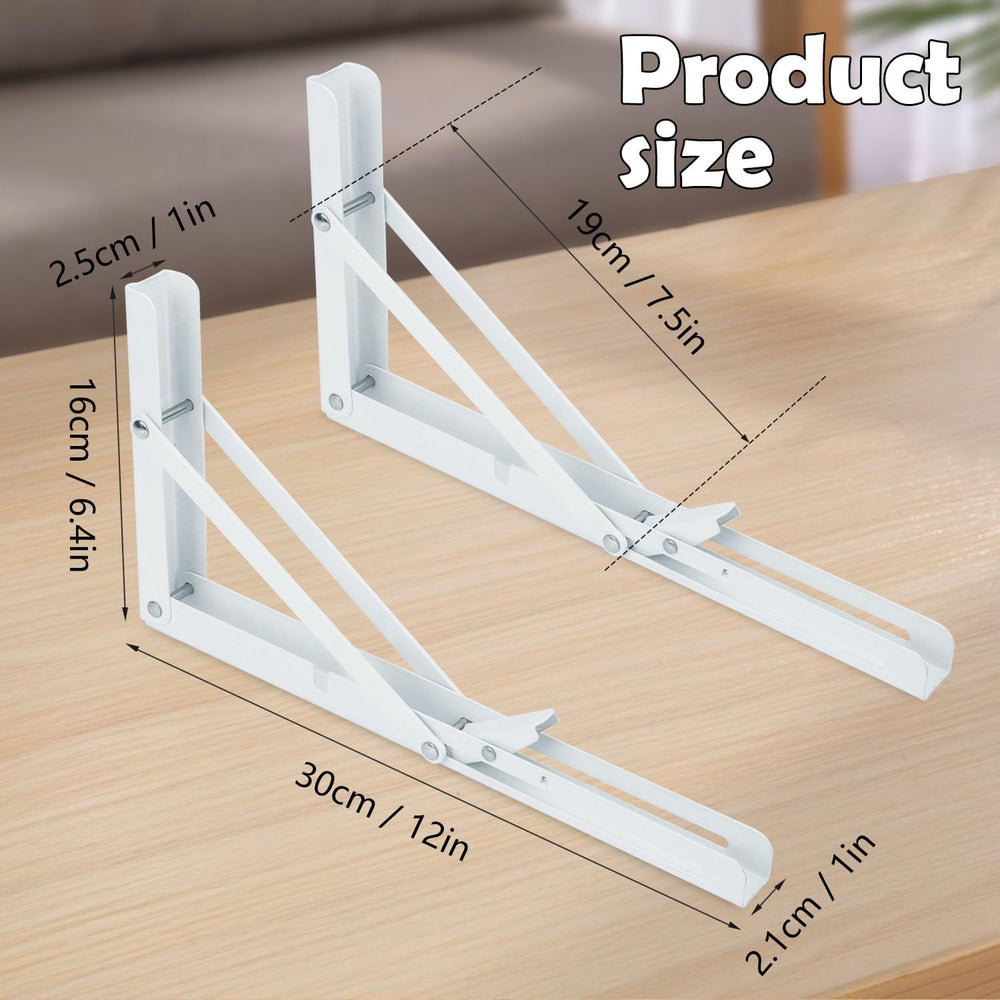 10 Pack 12 Inch White Folding Shelf Brackets with Screw, Collapsible Shelf Br...