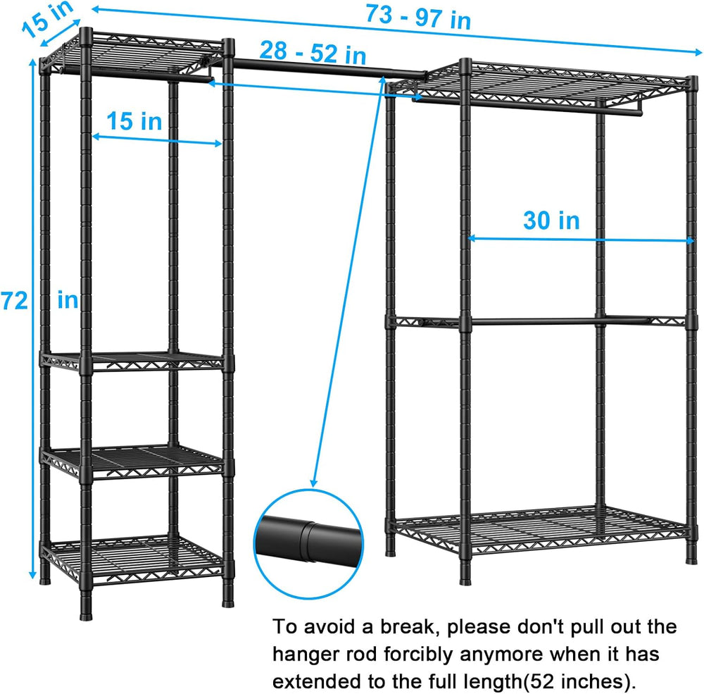 Ulif E10 Clothes Rack（With Stretchable Hanger Rod）Freestanding Clothing Racks...