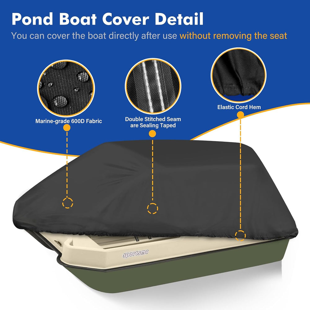 Pond Boat Cover for 8-10 ft Pond Prowler,Pelican Bass Raider,Black