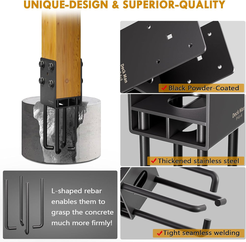 2Pack Heavy-Duty Post Base Anchor Bracket for 6"x6" Wood Post (Actu...
