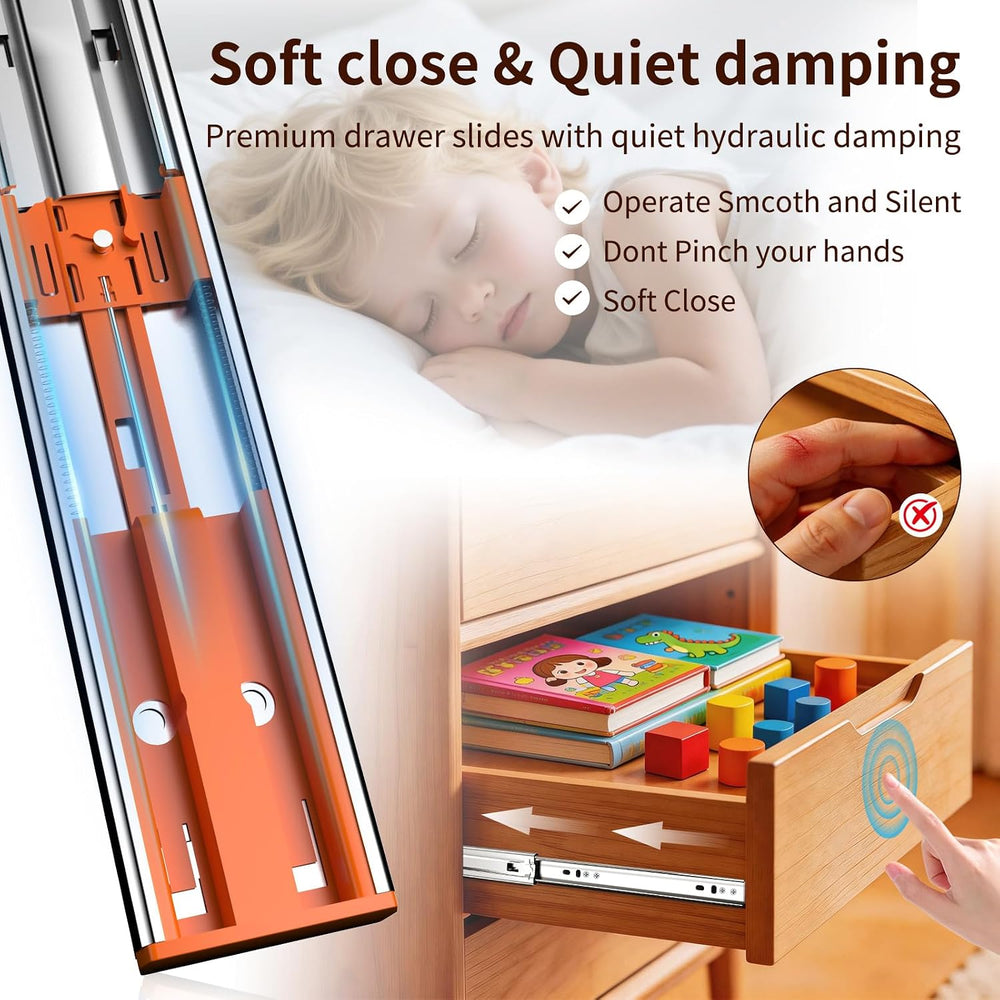 22" Soft Close Drawer Slides, Stainless Steel Full Extension Side Mount ...