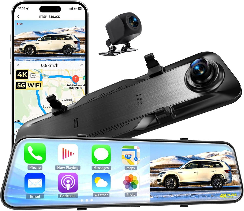 4K 13’’ Rear View Mirror Camera with Wireless Carplay&Android Auto