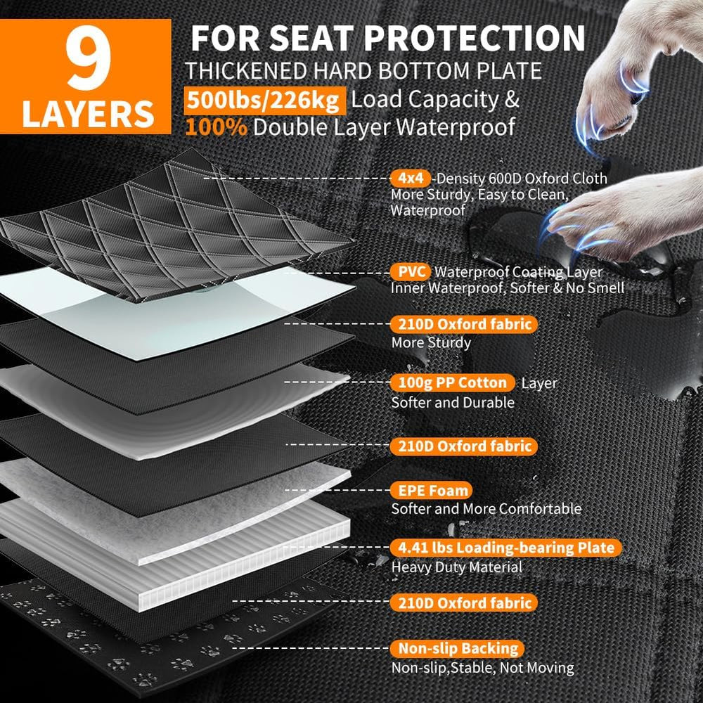 KYG Hard Bottom Dog Car Seat Cover for Back Seat