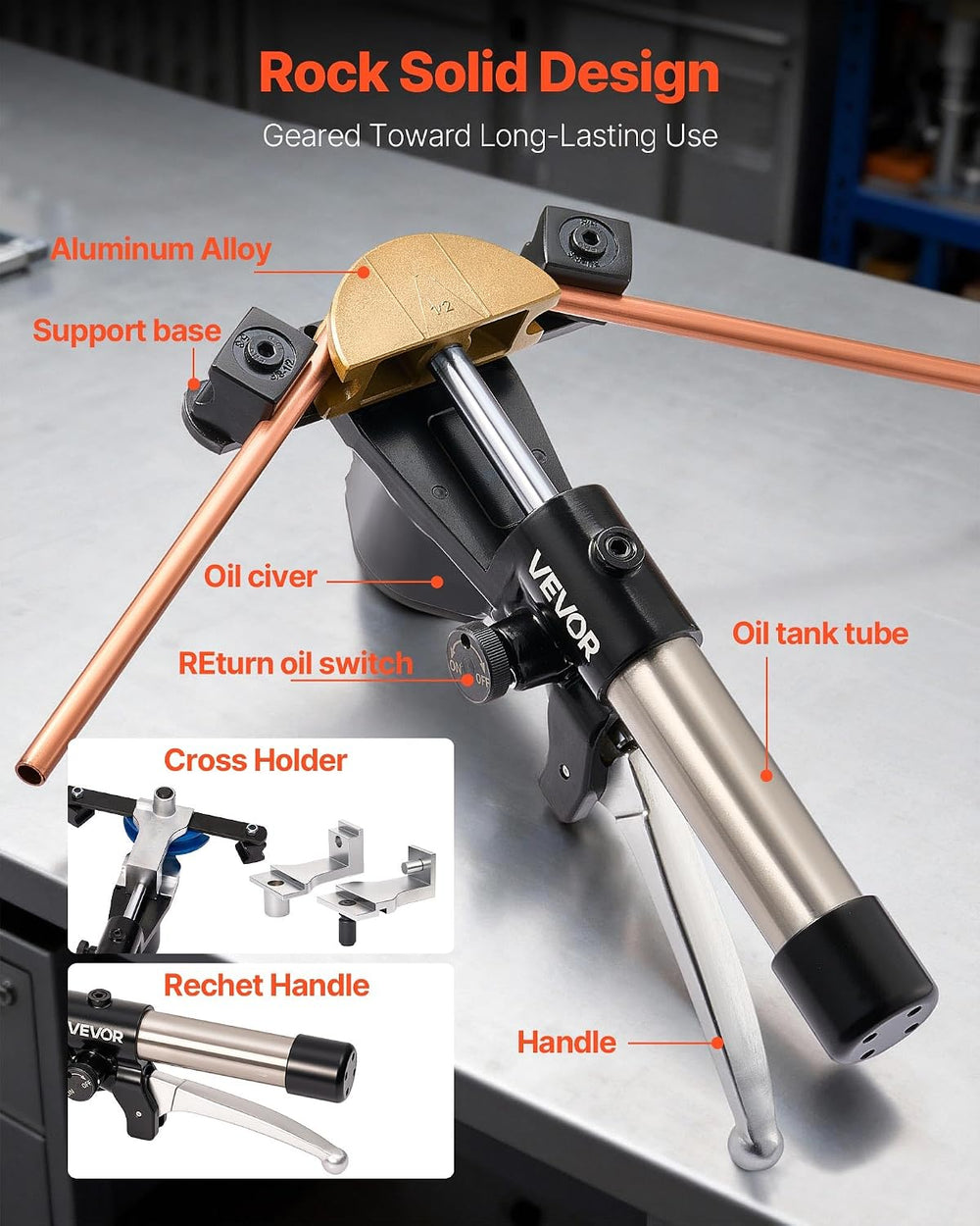 VEVOR Hydraulic Tubing Bender Kit, 1/4 to 7/8 Inch, Copper Tube Pipe Bender, ...