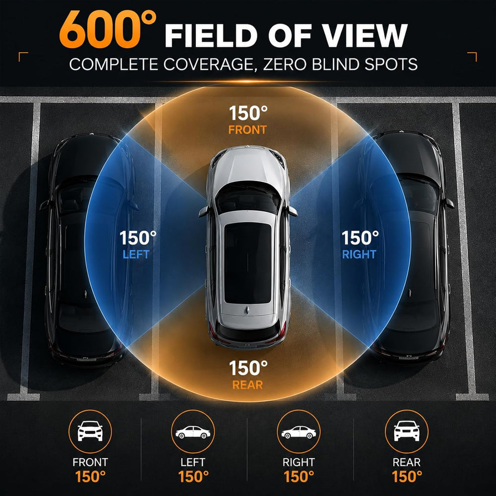 4 Channel Dash Cam, 360° View 3K Front +1080P x3 Left & Right, Dash Camer...
