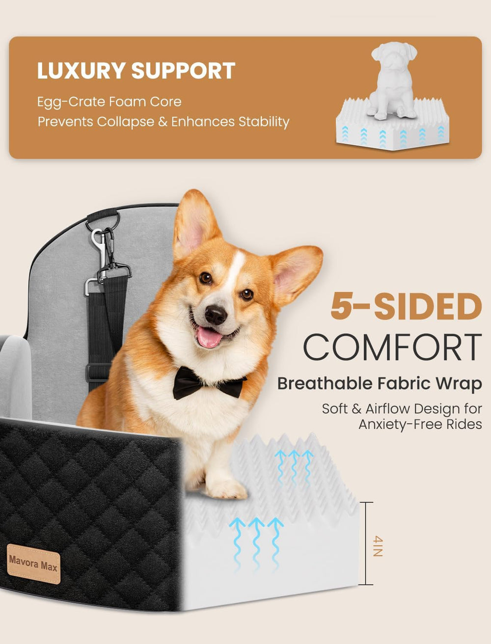 Dog Car Seat for Small/Medium Dogs & Puppies up to 35lbs, Elevated Booste...