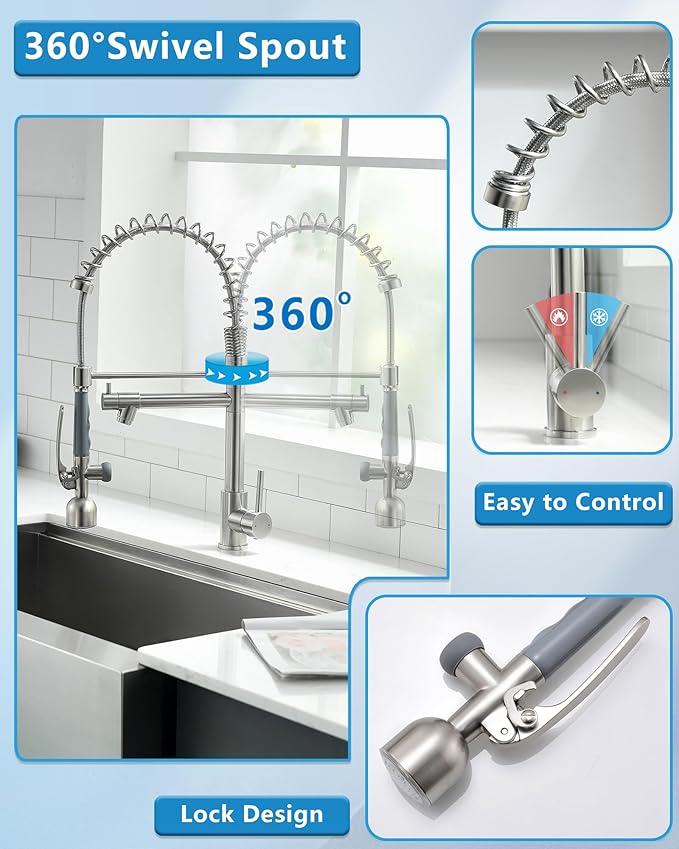 Fapully Commercial Single Handle Pull Down Sprayer Brushed Nickel Kitchen Faucet