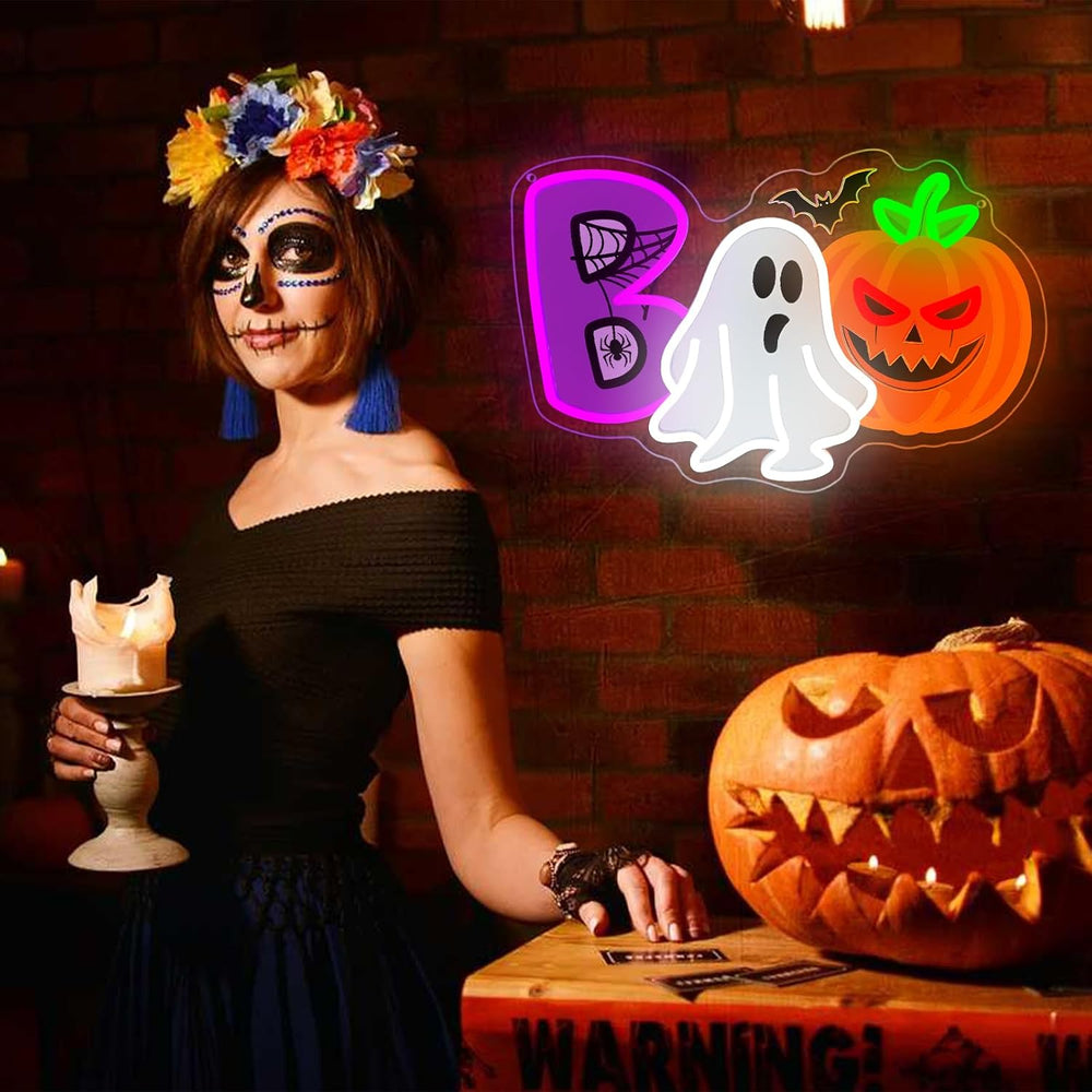 Boo Pumpkin Neon Sign Dimmable Ghost Halloween Led Neon Light for Wall
