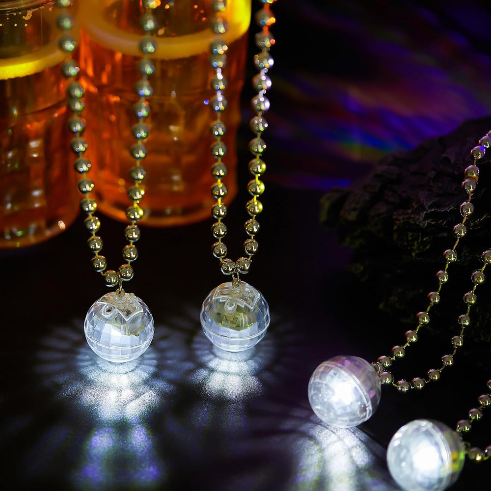 Henoyso 24 Pcs Halloween Light up Disco Necklaces (Silver, White Light)