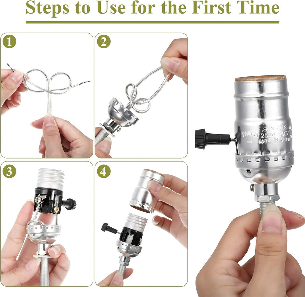 Mudder 2 Sets Lamp Kits with 8 Inch Harp and 3 Way Socket, Silver