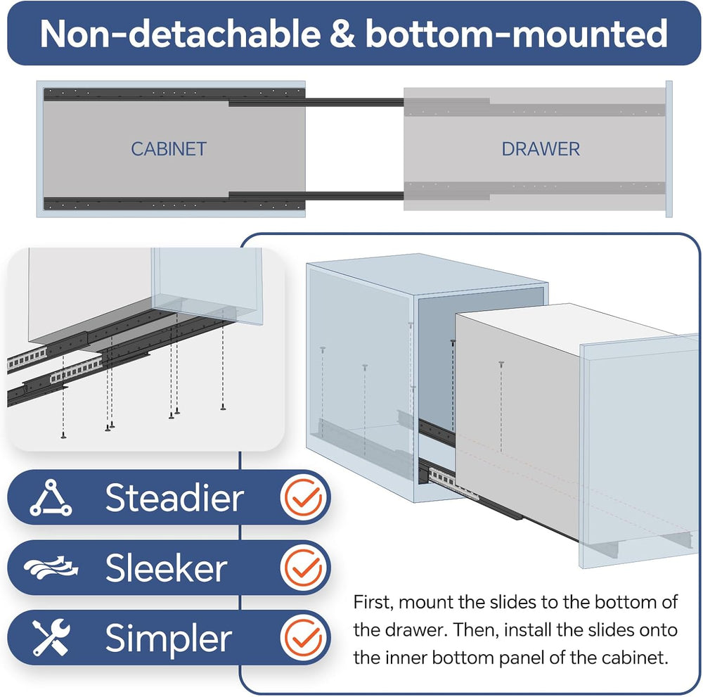 ToBeGreat 1 Pair Undermount Heavy Duty Drawer Slides 16 lnch 260 lb Load Capa...