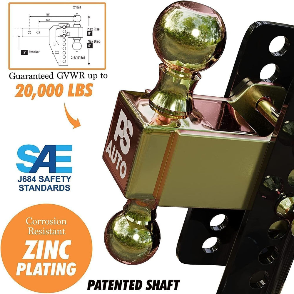 Adjustable Gooseneck Drawbar Trailer Hitch - 20,000 LBS, Fits 2 and 2-5/16 In...