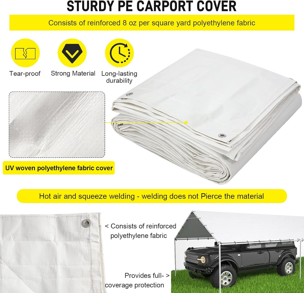 10 x 20 Ft Carport Replacement Canopy Cover Garage Top Tent Shelter Tarp with...