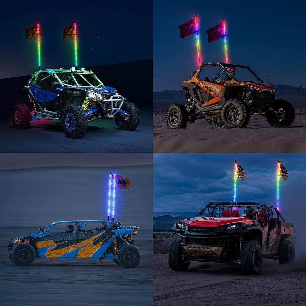 Ehaho 2PCS 3FT Whip Lights for UTV ATV, Spring Base, Tri-Brighter, 6 Flags | ...