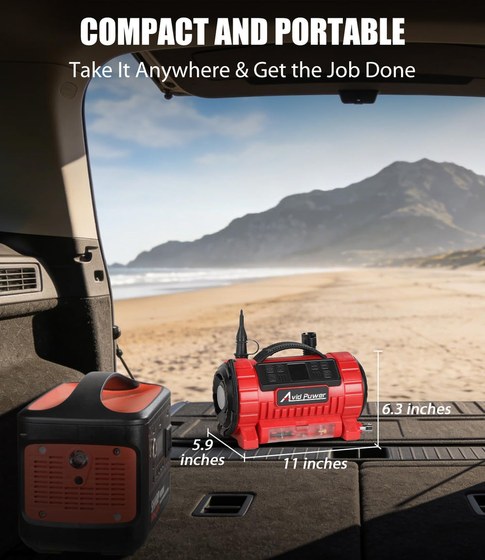 AVID POWER Portable Tire Inflator Air Compressor, 110V AC/12V DC Dual Power