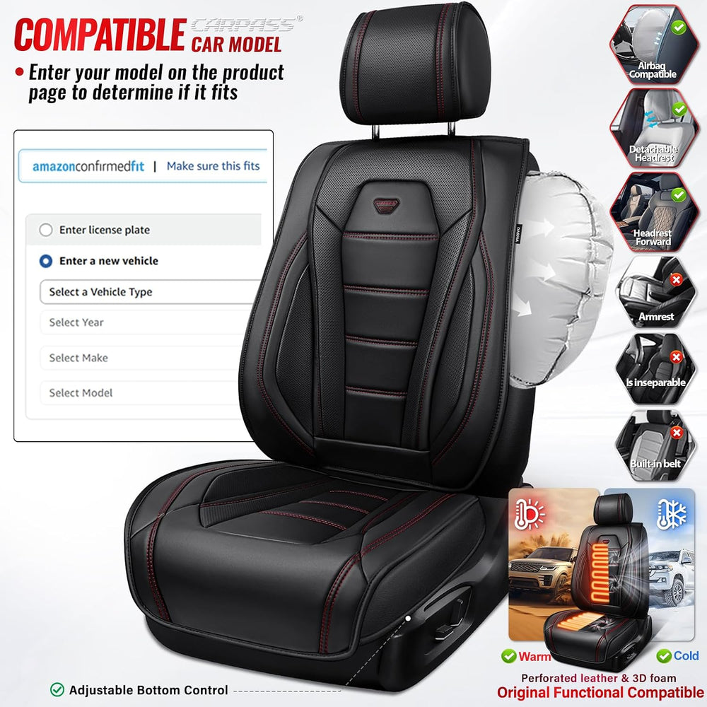 CAR PASS Luxury Nappa Leather Car Seat Covers Front Seats, Waterproof Seat Co...