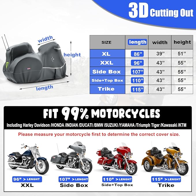 Trike Cover, Motorcycle Cover LI LIBZAKI Heavy Duty 600D Waterproof