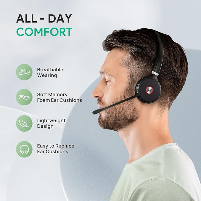 Yealink WH62 DECT Mono Teams Wireless Headset, 525 ft Range Work Headphone