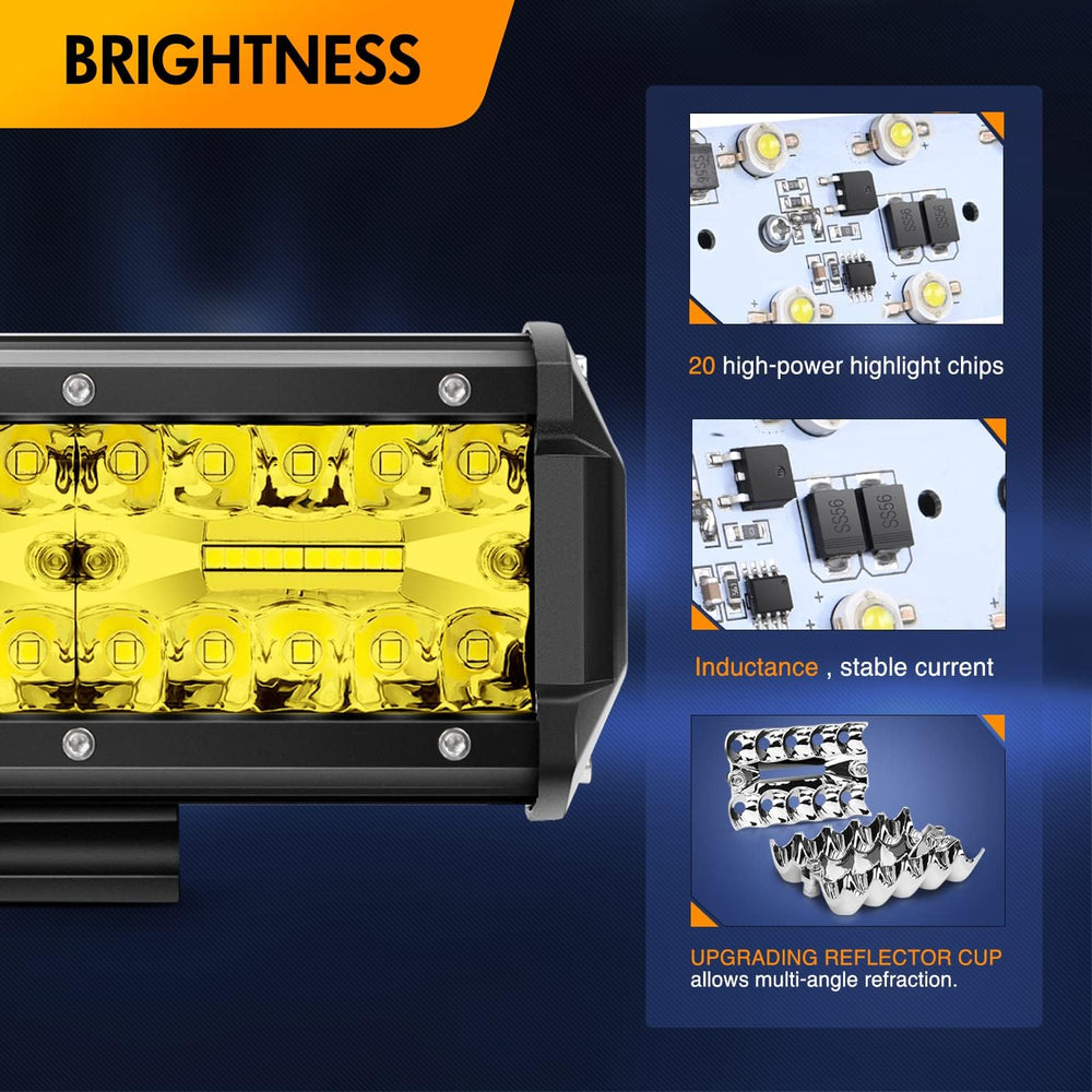 GOOACC 2PCS 6.5 Inch Amber LED Pods 120W Triple Row Flood Light Bar Fog Light...