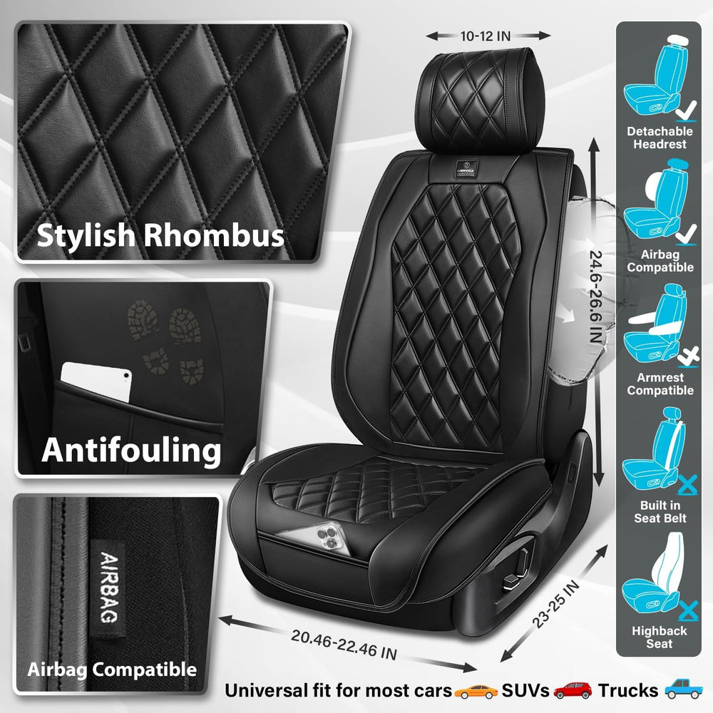 CAR PASS Luxury Nappa Leather Car Seat Covers Front Seats Only, Waterproof Fa...